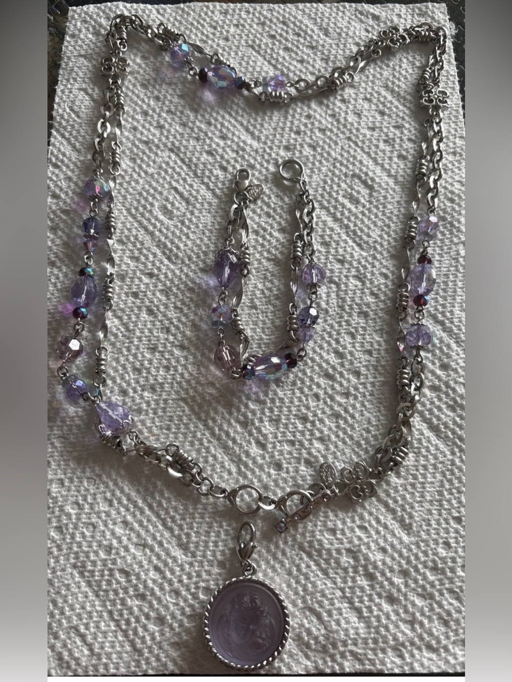 Kirks Folly Love Never Dies Necklace & Bracelet Set with Lavender Beads